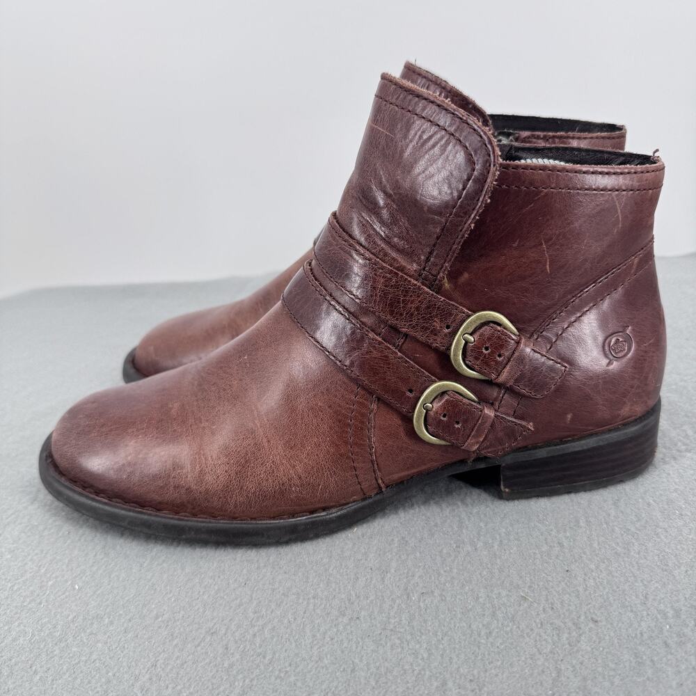 Born‎ Pirlo Brown Leather Double Buckle Ankle Boots Womens 10